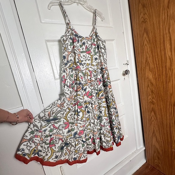THML 100% Cotton A-Line Dress Tiered Ruffle Hem Colorful Allover Print Sz Small - Picture 9 of 17